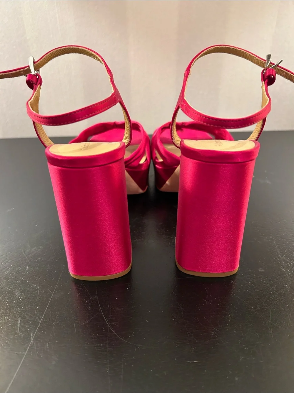 Reformation Monetta Women's Satin Platform Sandal  in Magenta Pink